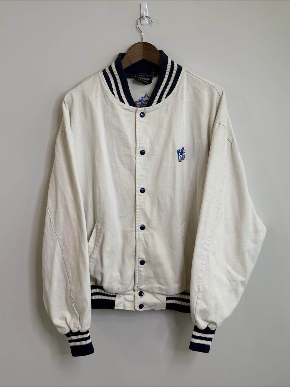 Vintage Toronto Blue Jays Blue Light Snap Button Bomber Jacket Made in Canada L